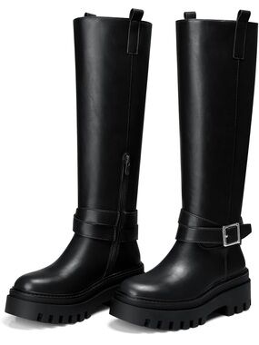 Cellenz Black Women's Knee-High Chunky Sole Boots